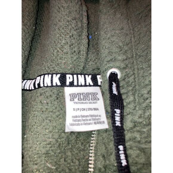 Victoria's Secret PINK Hunter Green Fleece Quarter Zip Sherpa Jacket Pullover S - Picture 3 of 4